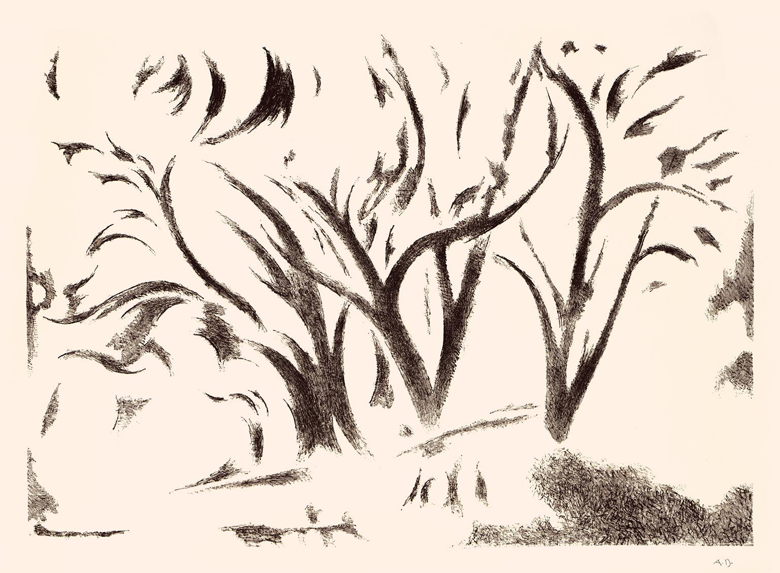 Andrew Dasburg Landscape Print – Trees in Ranchitos I, 1970er Jahre, Taos Modernismus