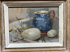 British 20th century, Still life of a breakfast table with eggs and cream jug