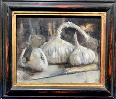 Used Modern British, Still life of garlic on a kitchen table in an interior.