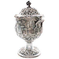 Antique Andrew Ellicot Warner Coin Silver Covered Footed Bowl with Handles