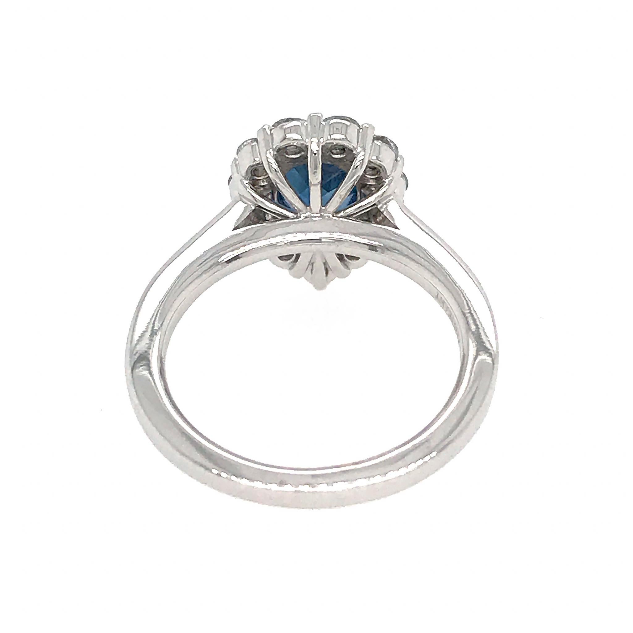 A great alternative to a Diamond Engagement Ring. Very High-fashion. Impressive, cost-effective alternative for a young couple.
METAL TYPE: 14K White Gold
STONE WEIGHT: Sapphire = 1.11 ct twd 
                             Diamond = 0.73 ct twd 
RING