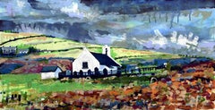 Peinture à l'huile contemporaine de paysage britannique Eglwys y Grog, Mwnt 