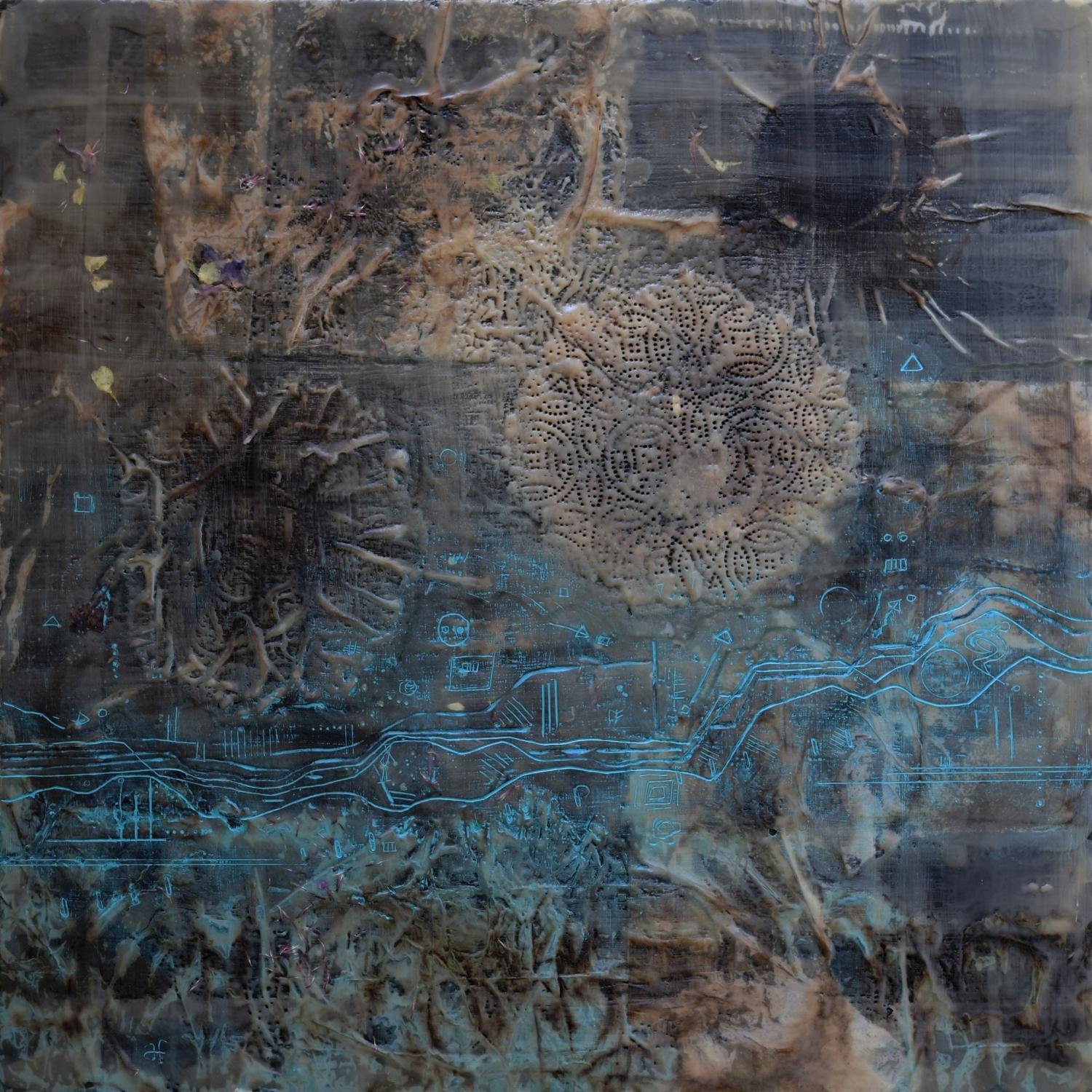 „“Nein das Ende der Zeit“,    Zeitgenössisches Enkaustik-Wachs-Gemälde – Mixed Media Art von Andrew Francis