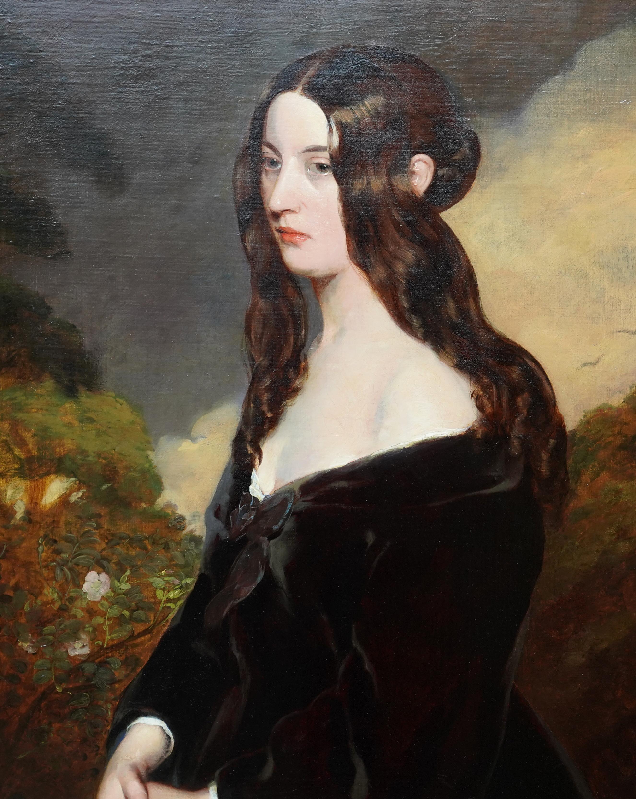 Portrait of a Lady in a Landscape - Scottish Old Master art oil painting - Painting by Andrew Geddes