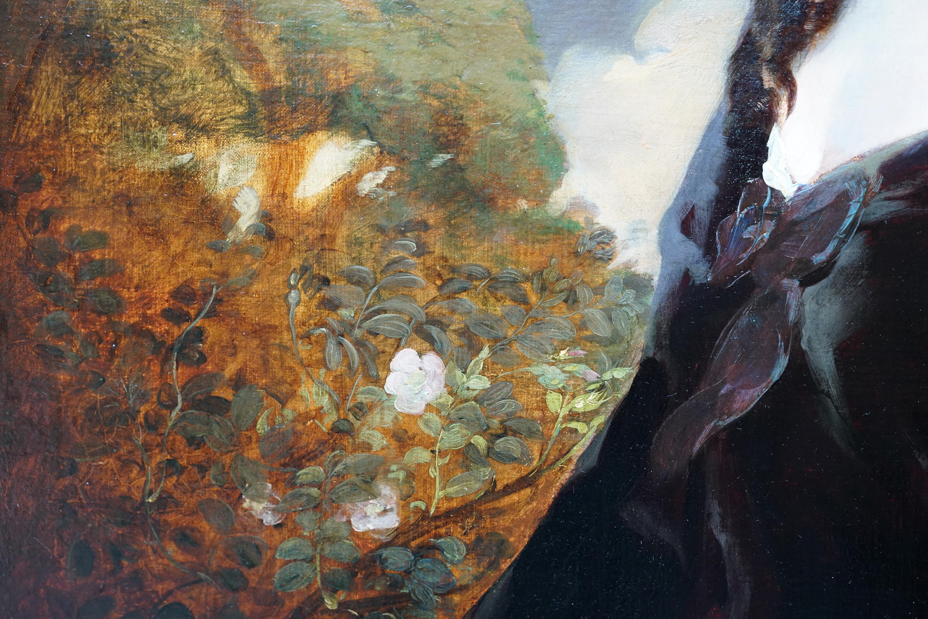 Cette superbe peinture à l'huile de style ancien maître écossais est attribuée à l'artiste écossais Andrew Geddes. Peint vers 1830, il s'agit d'un portrait en demi-longueur d'une jeune femme dans un paysage. Il est peint avec de magnifiques tons