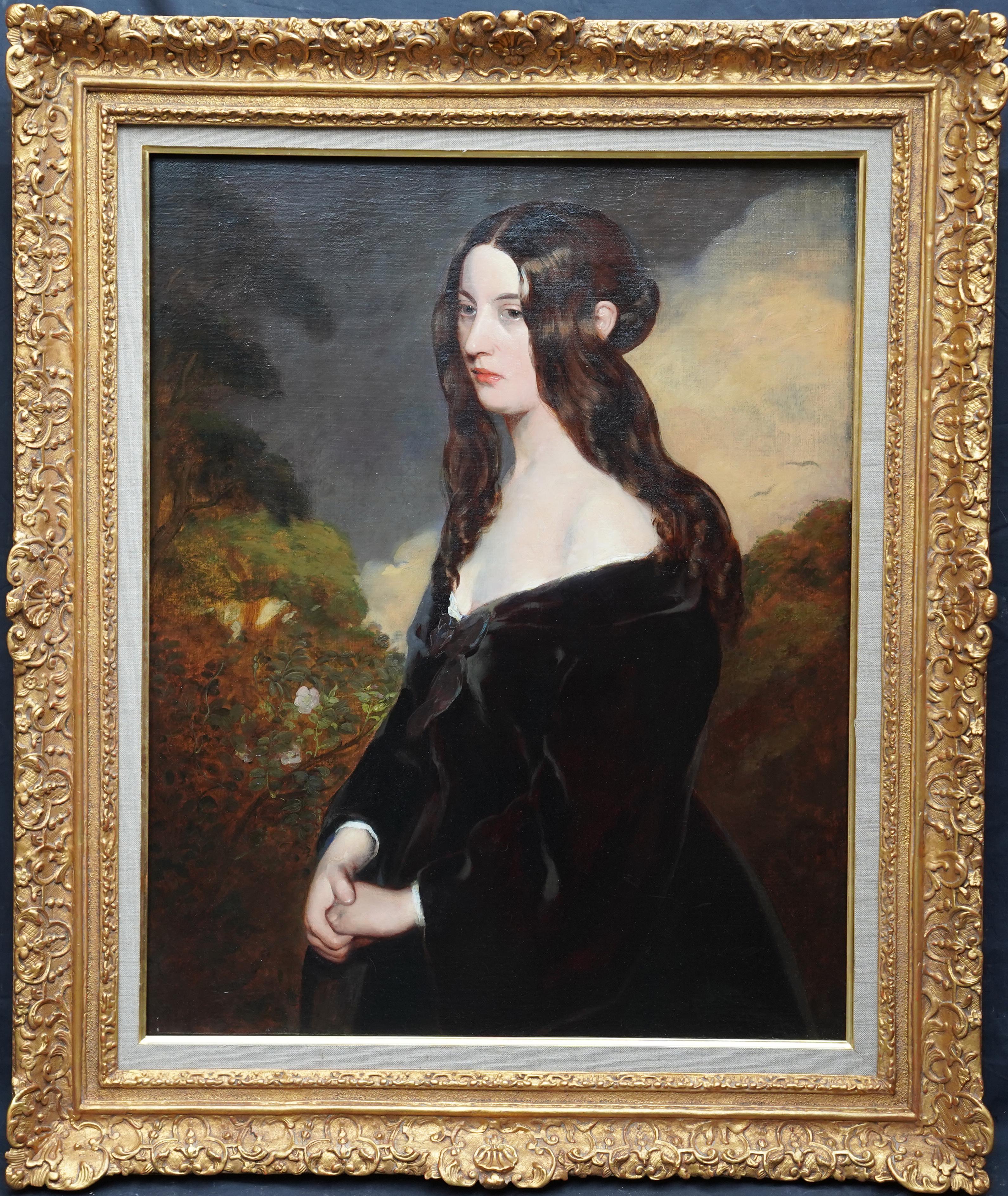 Portrait of a Lady in a Landscape - Scottish Old Master art oil painting 1