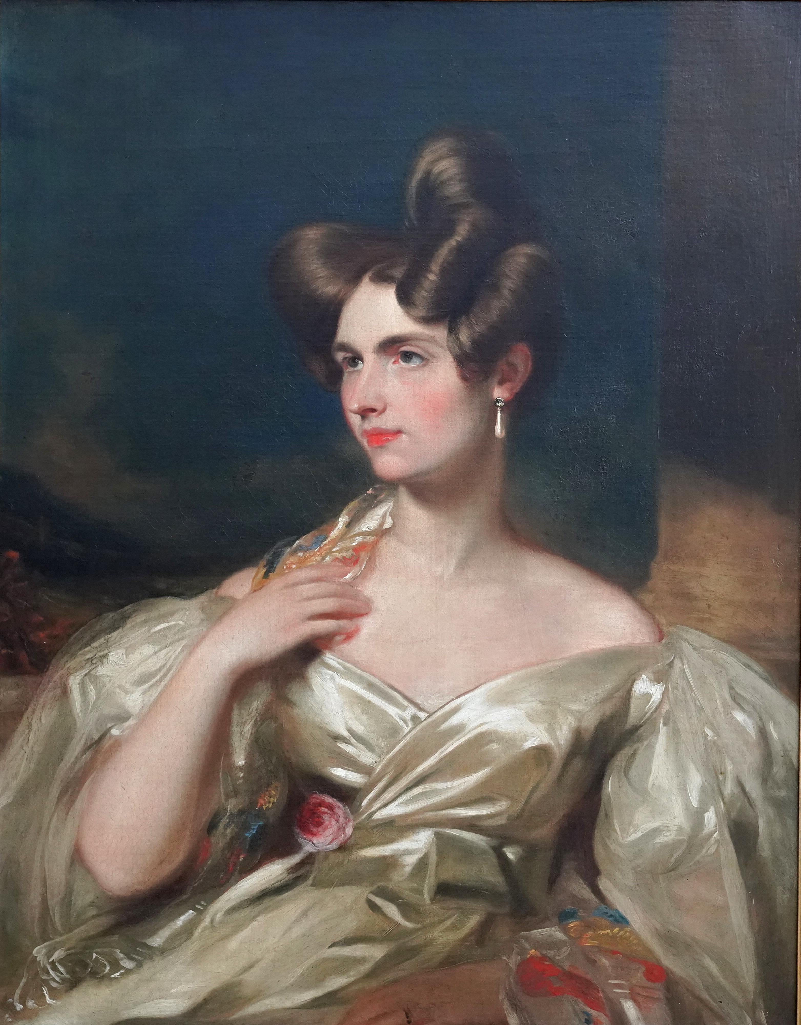 Portrait of a Lady in Satin Dress - Scottish Old Master 19thC  art oil painting 3