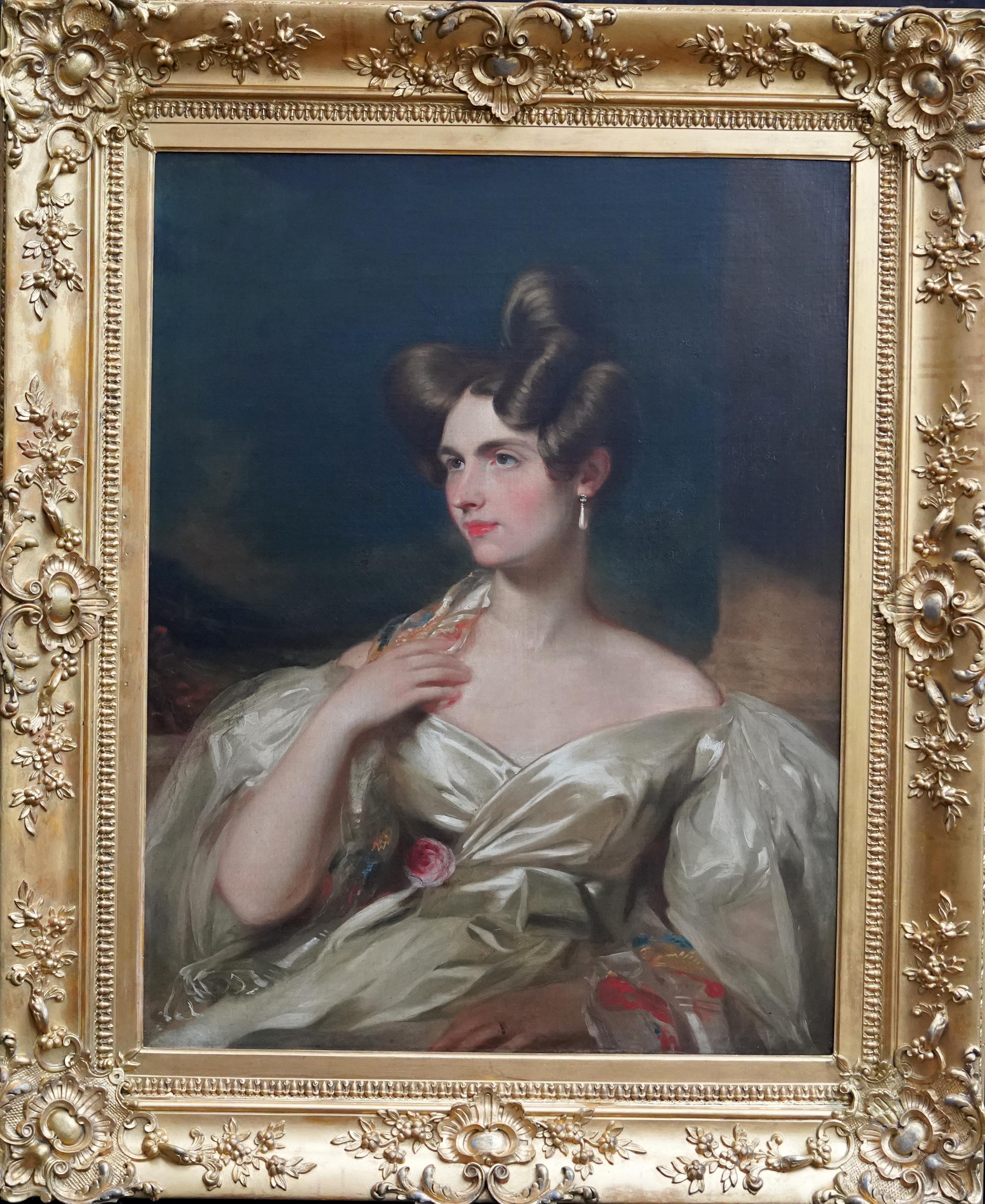 Portrait of a Lady in Satin Dress - Scottish Old Master 19thC  art oil painting 4