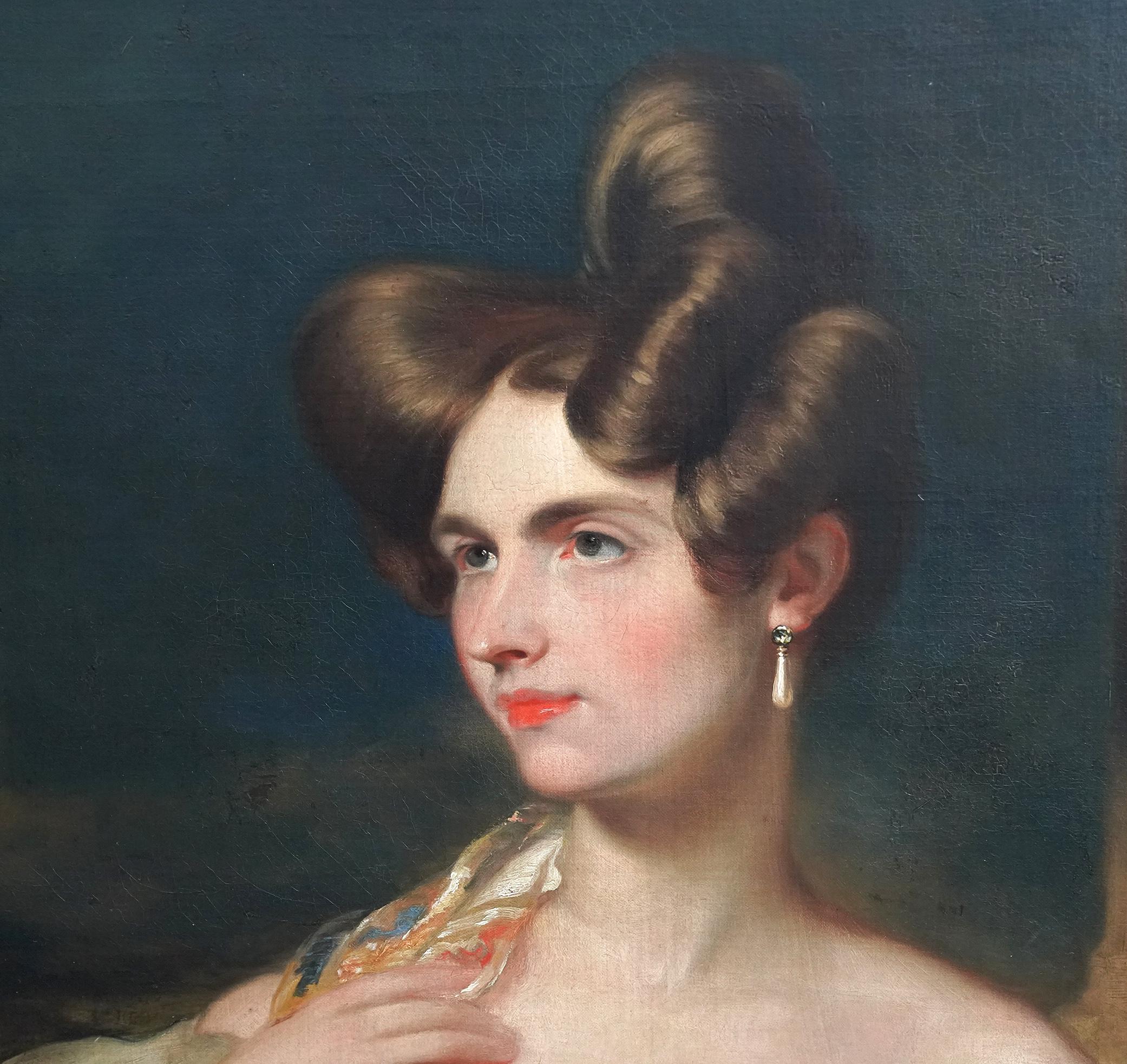 Portrait of a Lady in Satin Dress - Scottish Old Master 19thC  art oil painting - Old Masters Painting by Andrew Geddes