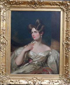 Portrait d'une femme en robe de satin - Maître écossais ancien du 19ème siècle  Peinture à l'huile - art