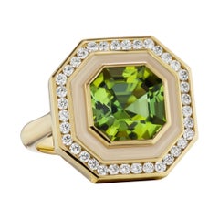 Andrew Glassford Museum Series Green Tourmaline Ring with Diamonds in Enamel