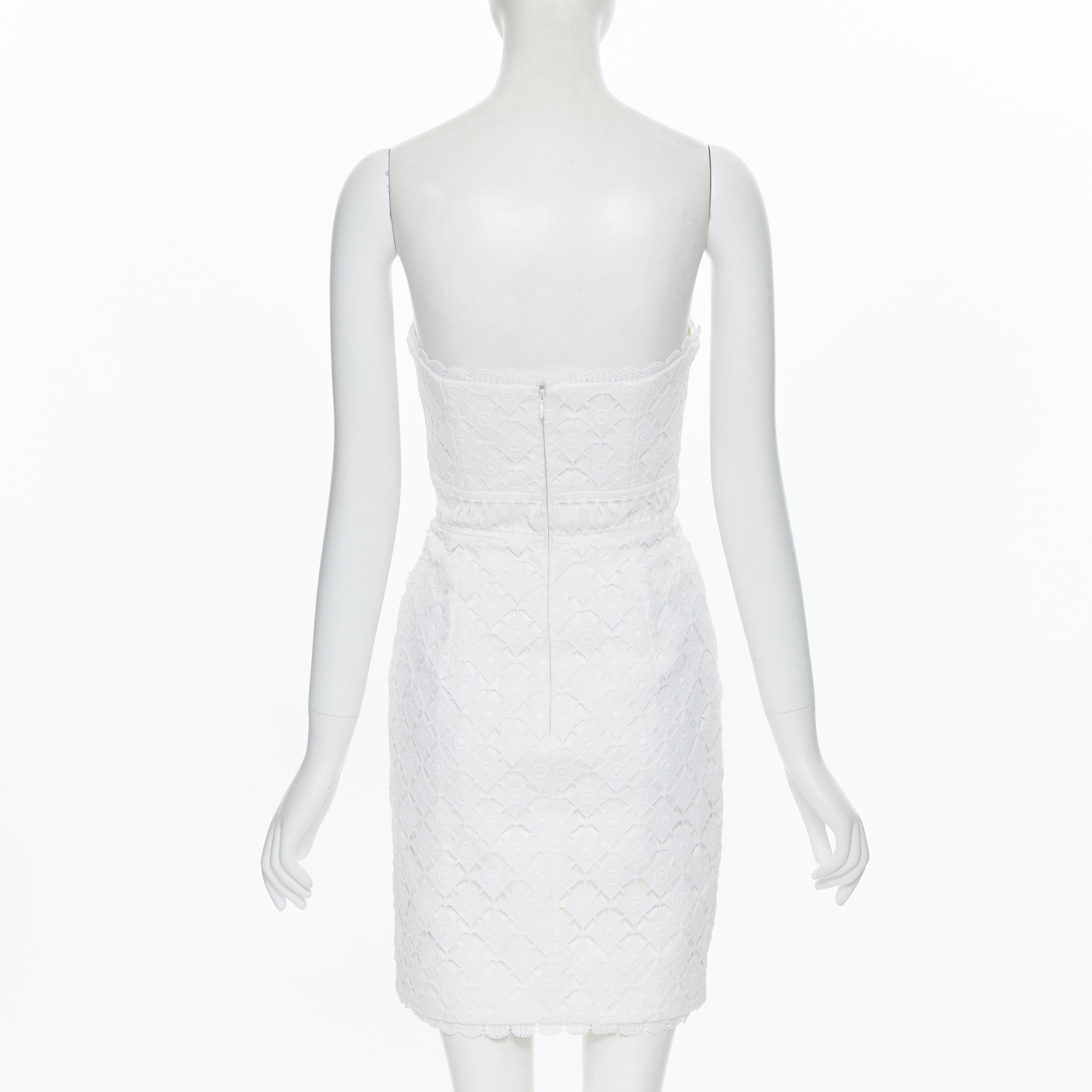 ANDREW GN 2009 white floral lace lattice strapless cocktail dress IT36 XS In Excellent Condition In Hong Kong, NT
