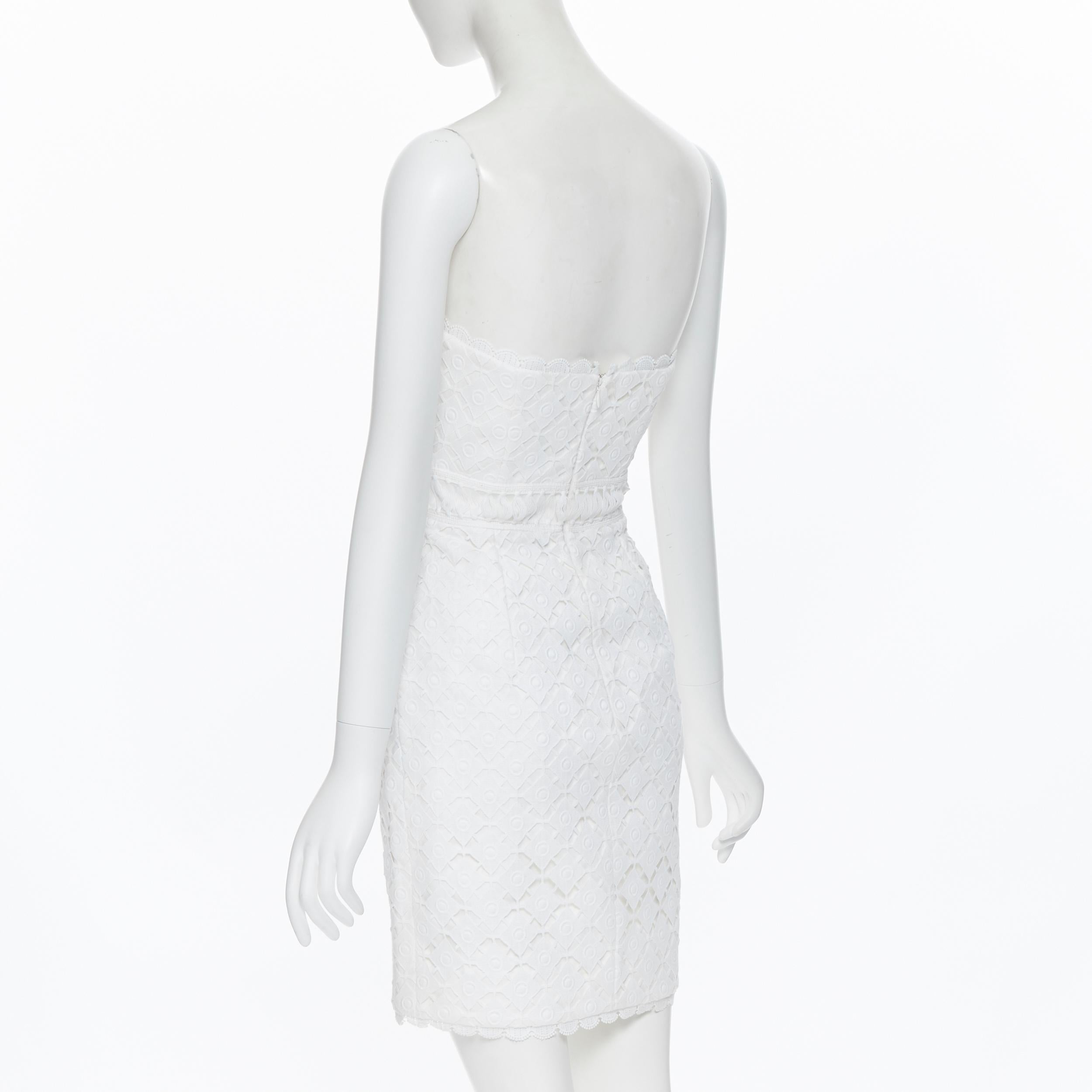 Women's ANDREW GN 2009 white floral lace lattice strapless cocktail dress IT36 XS