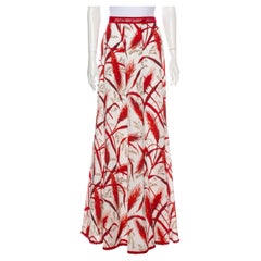 Andrew GN 2018 Collection Rye-Print Silk-Georgette White Red Maxi Skirt Fr. 38