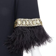 ANDREW GN 2021 Pasarela maxi vestido negro con plumas de avestruz y cuentas de cristal FR38 M