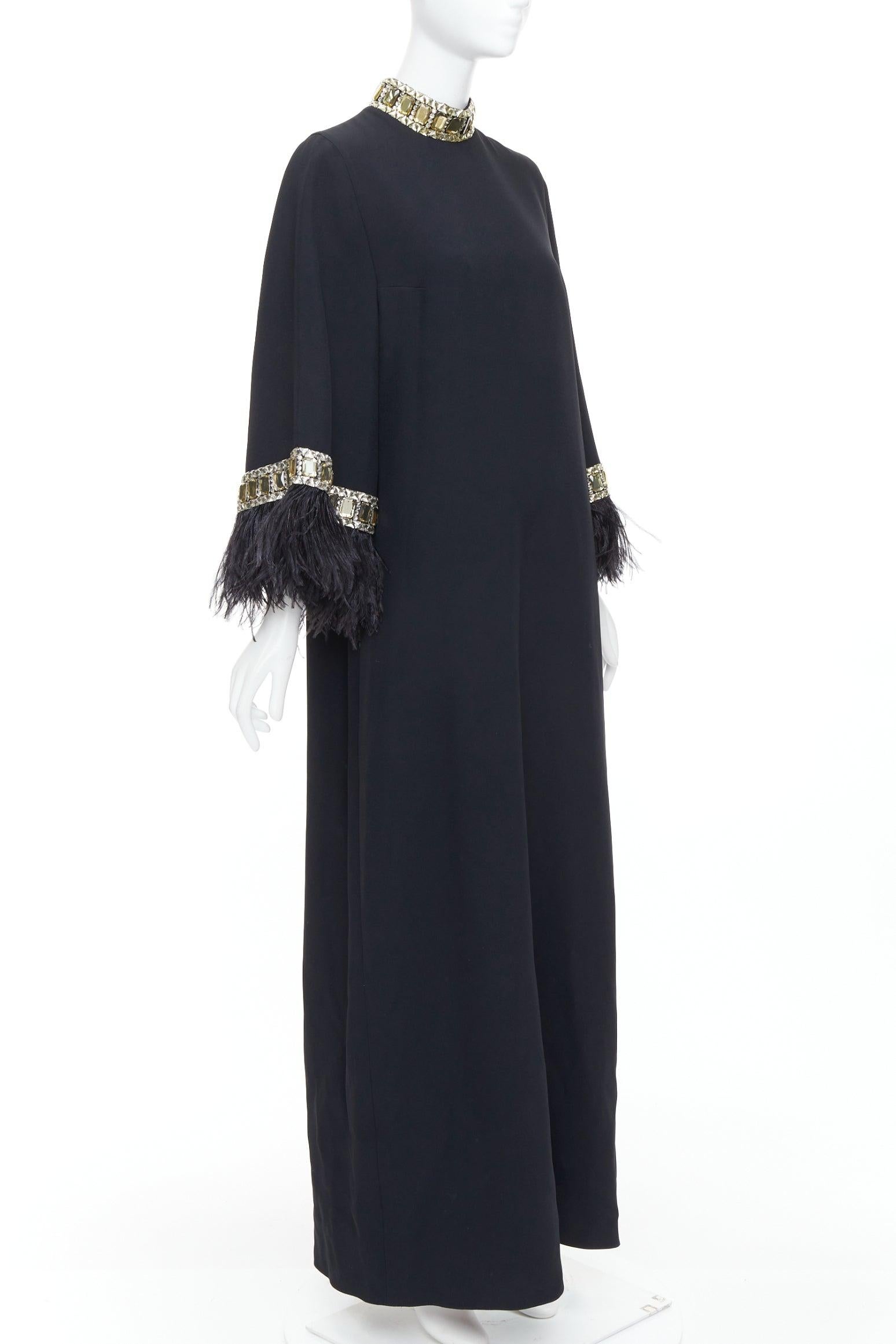 ANDREW GN 2021 Pasarela maxi vestido negro con plumas de avestruz y cuentas de cristal FR38 M Negro en venta