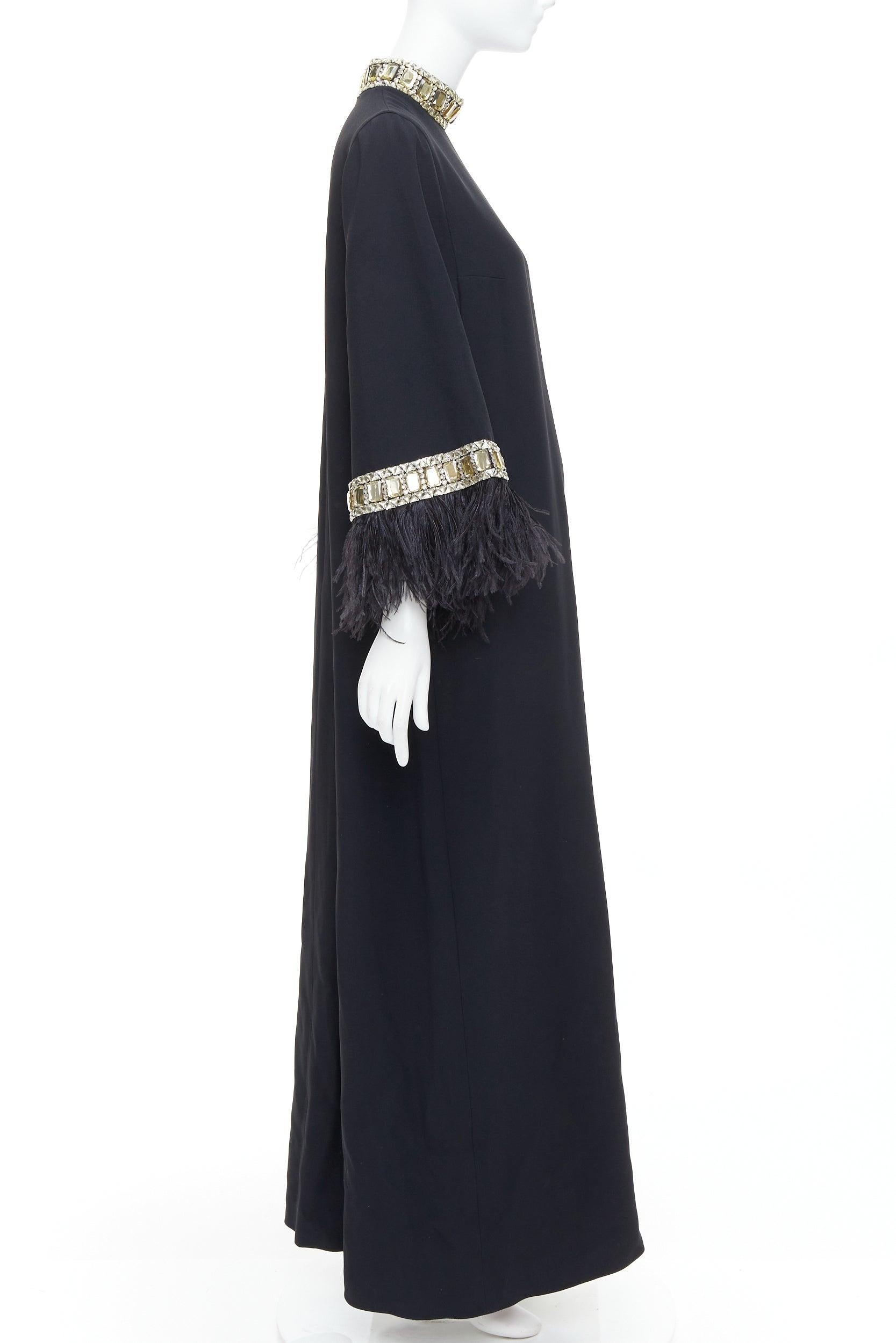 ANDREW GN 2021 Pasarela maxi vestido negro con plumas de avestruz y cuentas de cristal FR38 M en Bueno estado para la venta en Hong Kong, NT