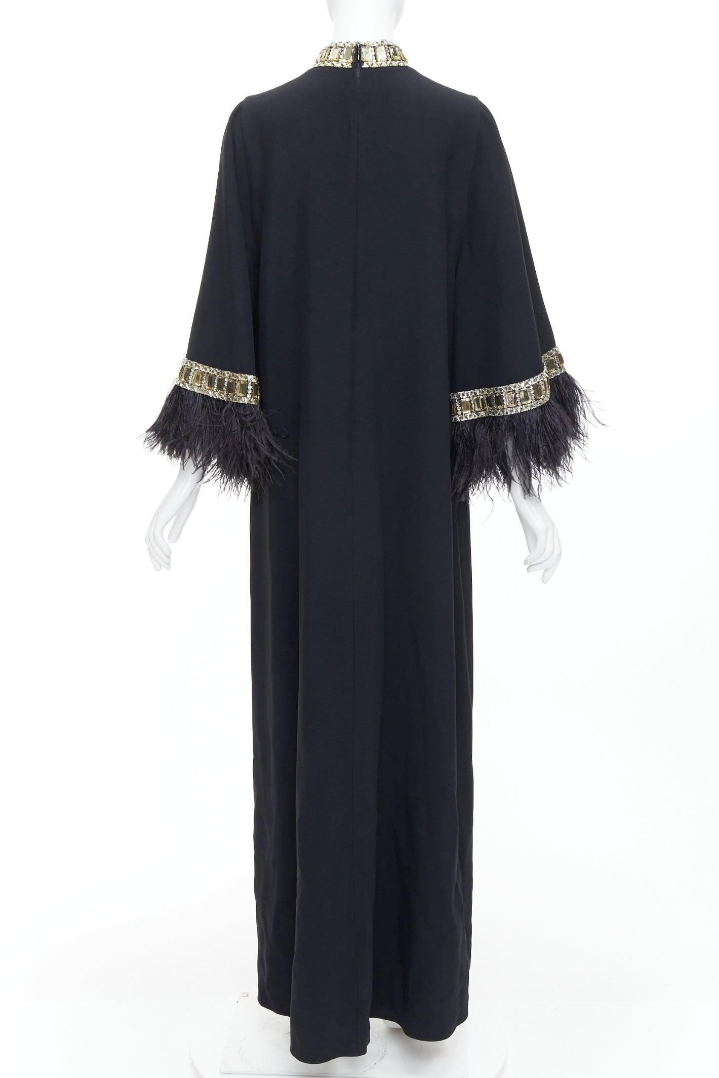 De las mujeres ANDREW GN 2021 Pasarela maxi vestido negro con plumas de avestruz y cuentas de cristal FR38 M en venta
