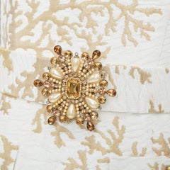 ANDREW GN 2022 Abito da cocktail con cintura in jacquard color corallo e oro bianco, da passerella, taglia FR34 XXS