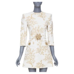 ANDREW GN 2022 Abito da cocktail con cintura in jacquard color corallo e oro bianco, da passerella, taglia FR34 XXS