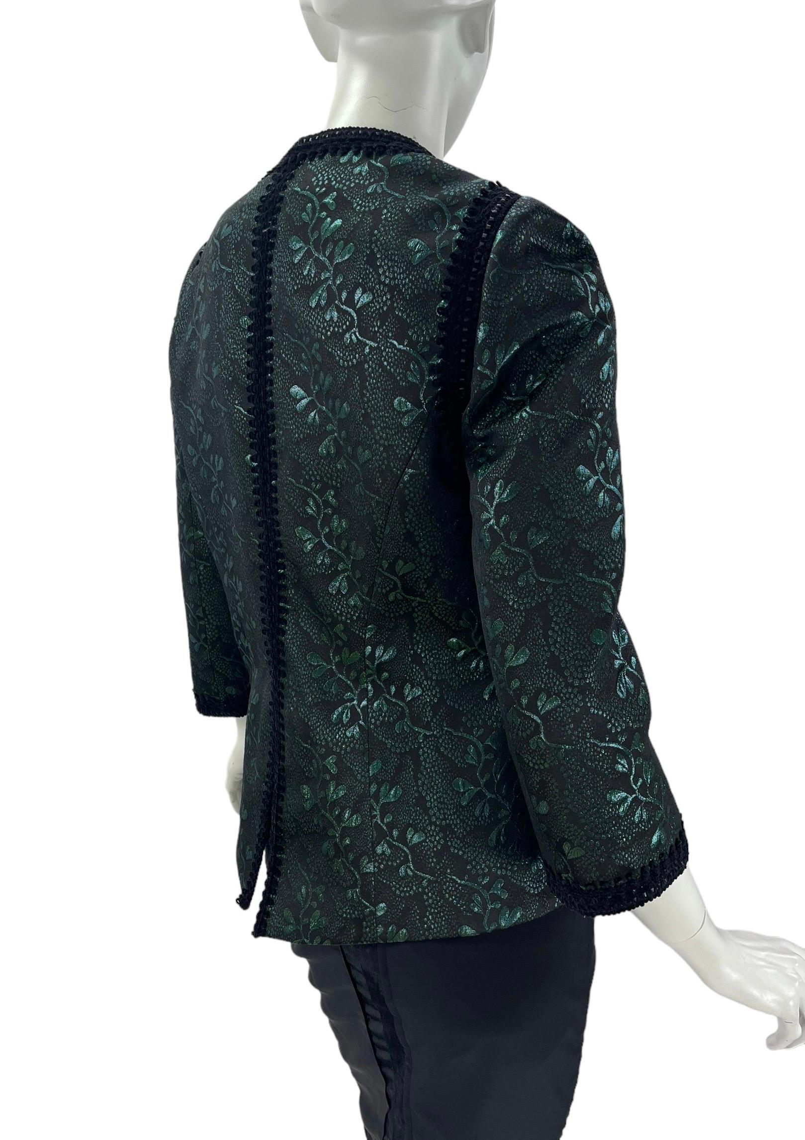 Women's Andrew Gn Beaded & Feather Embellished Emerald Green Evening Blazer Jacket Fr 44 For Sale