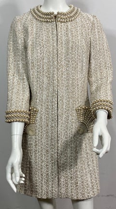 Andrew GN Beige and Ivory Boucle Tweed and Pearl Coat - 2005 Collection - Size M