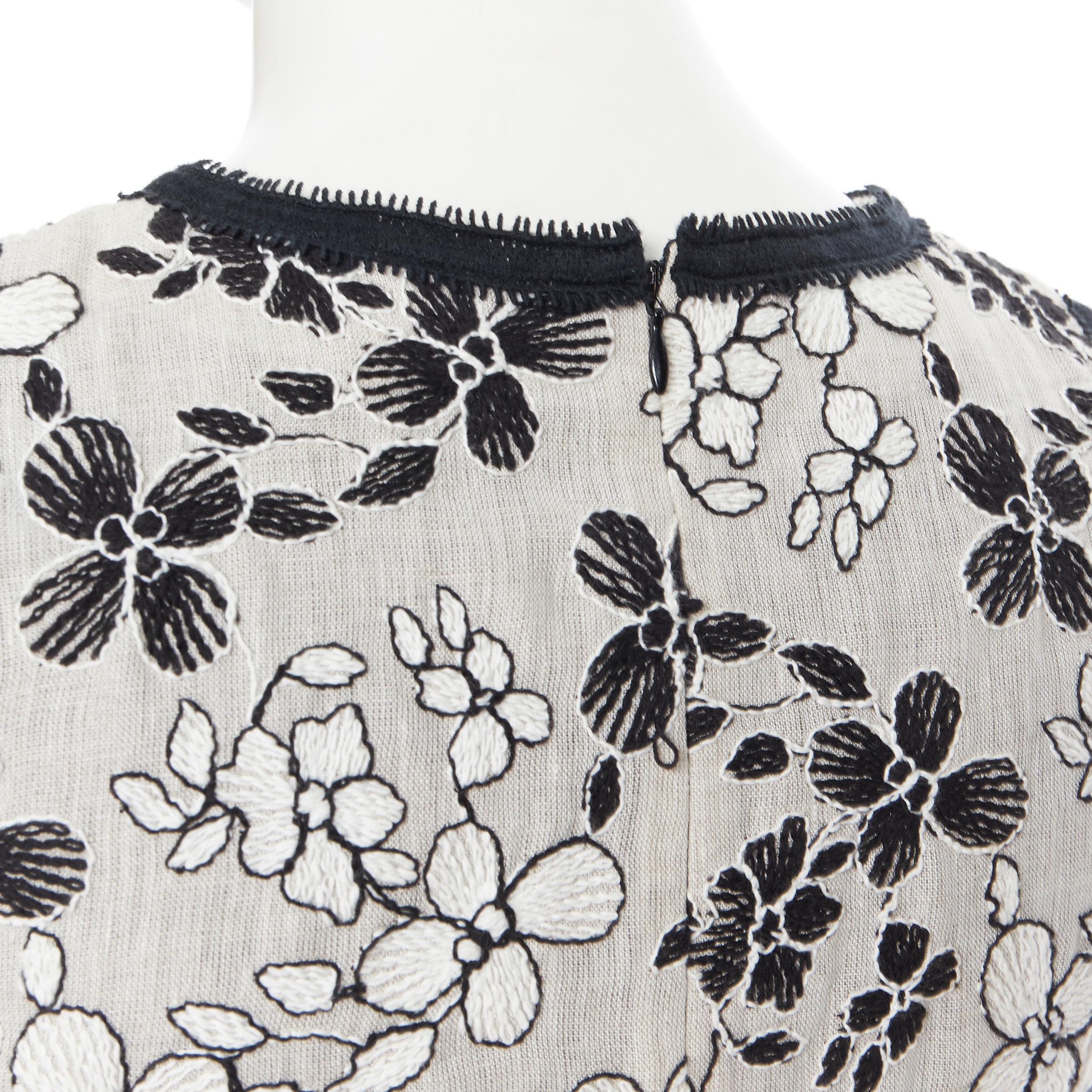ANDREW GN beige linen cotton floral embroidery enamel  button shift dress FR36 1