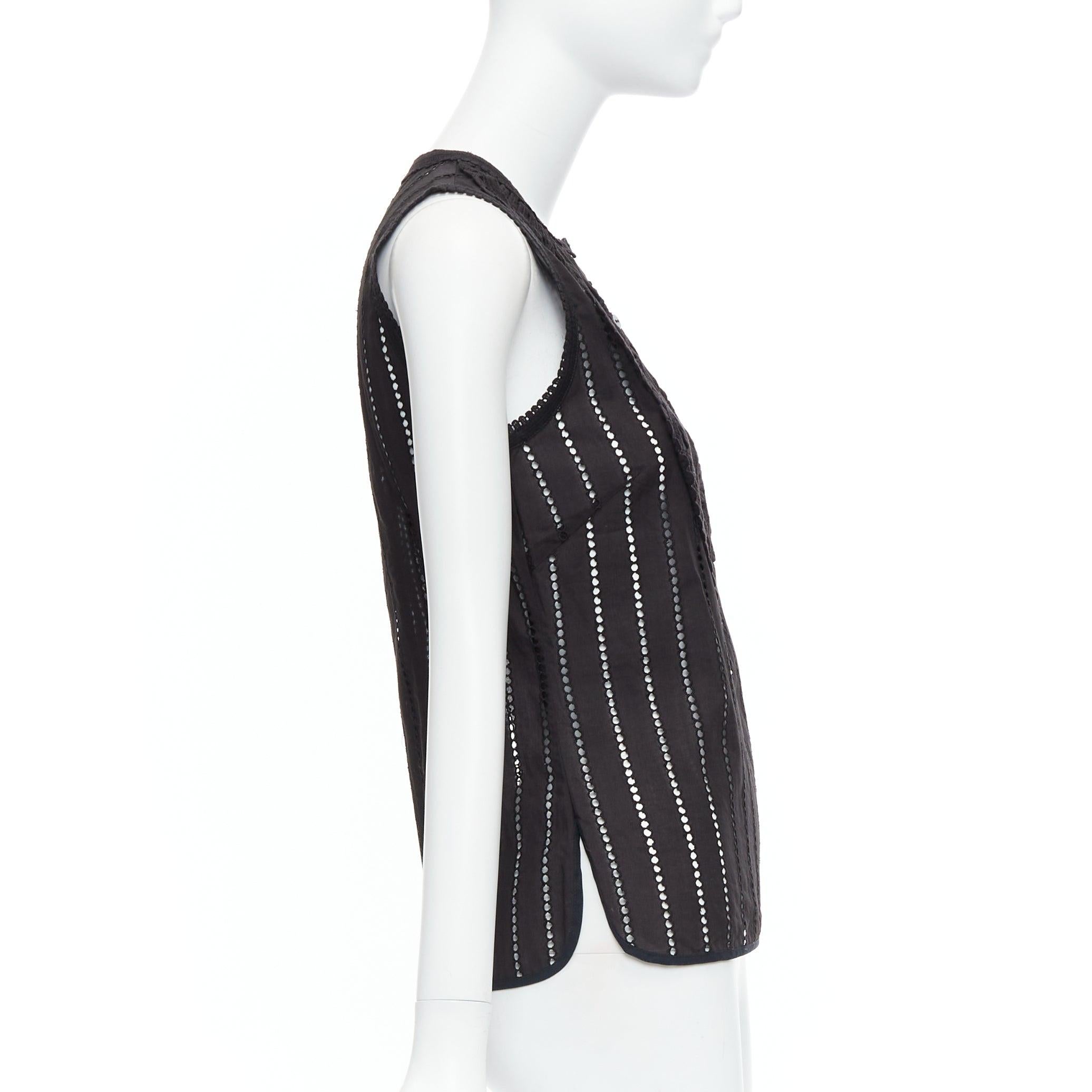 ANDREW GN top senza maniche in pizzo occhiellato nero con bottoni geometrici FR38 M. In condizioni ottime in vendita a Hong Kong, NT