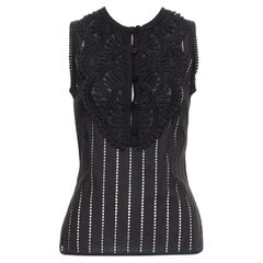 ANDREW GN black eyelet lace lattice geometric buttons sleeveless top FR38 M