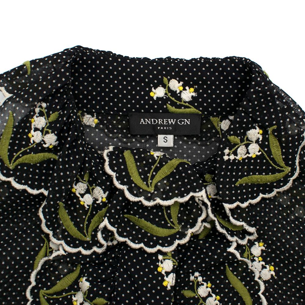 Women's Andrew GN Black Polka Dot Embroidered Shirt SIZE S