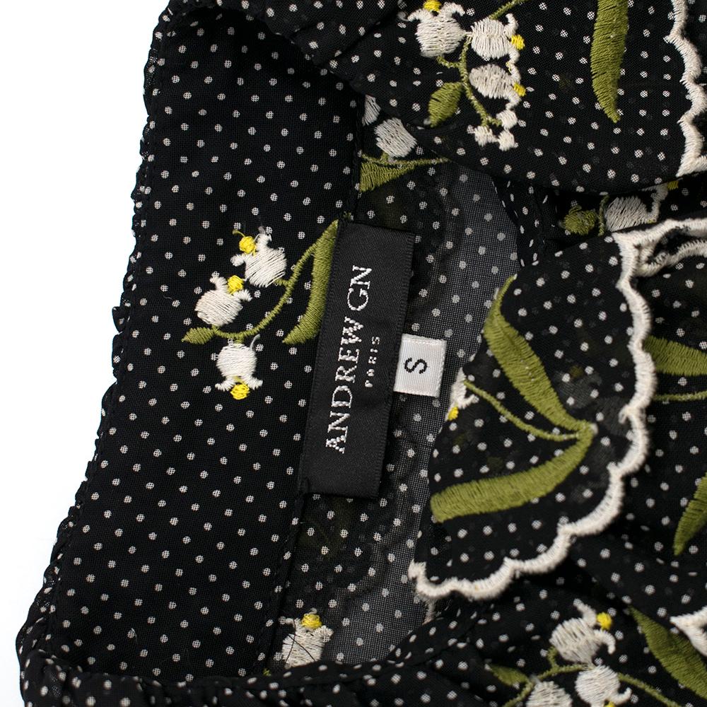 Andrew GN Black Polka Dot Embroidered Shirt SIZE S 1