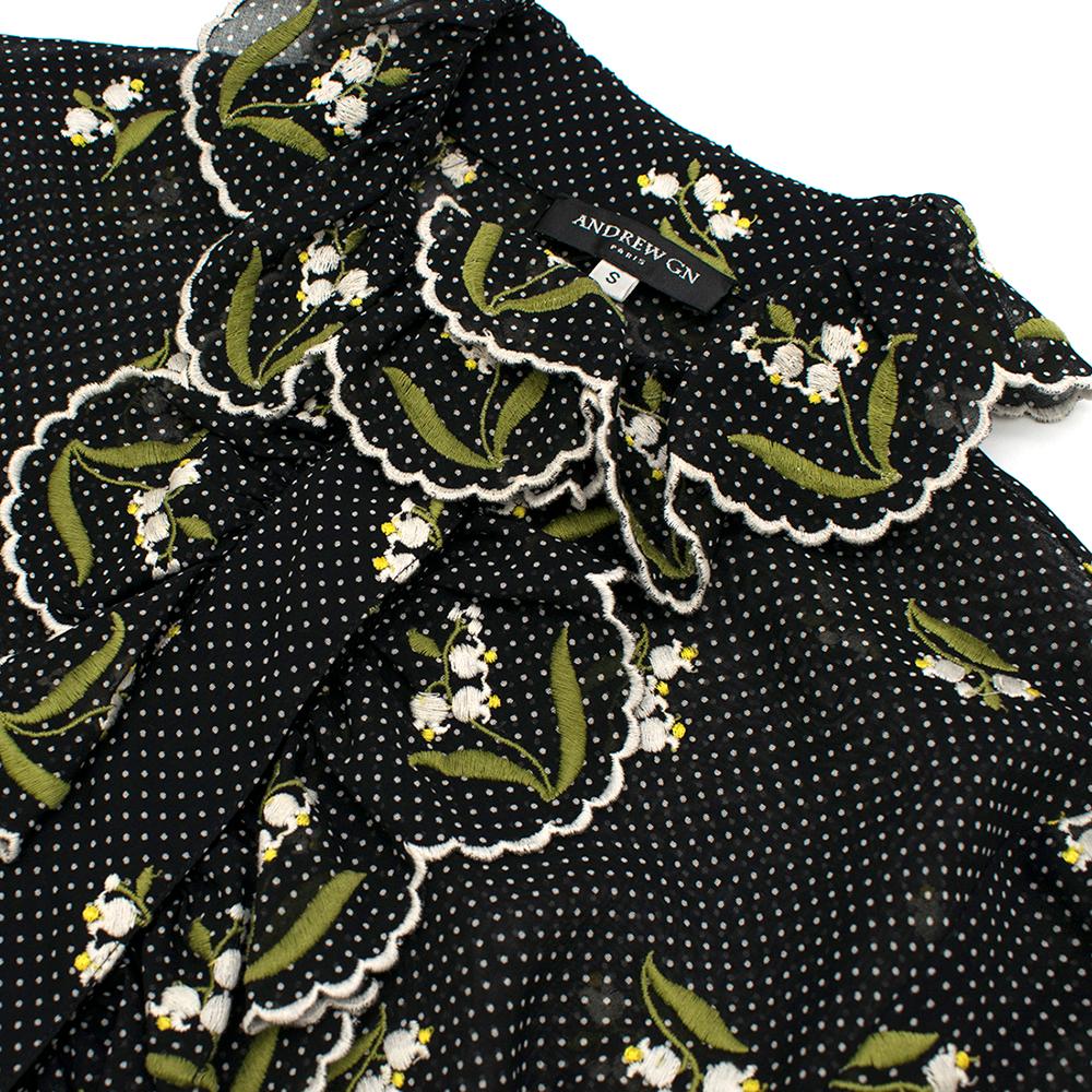 Andrew GN Black Polka Dot Embroidered Shirt SIZE S 2