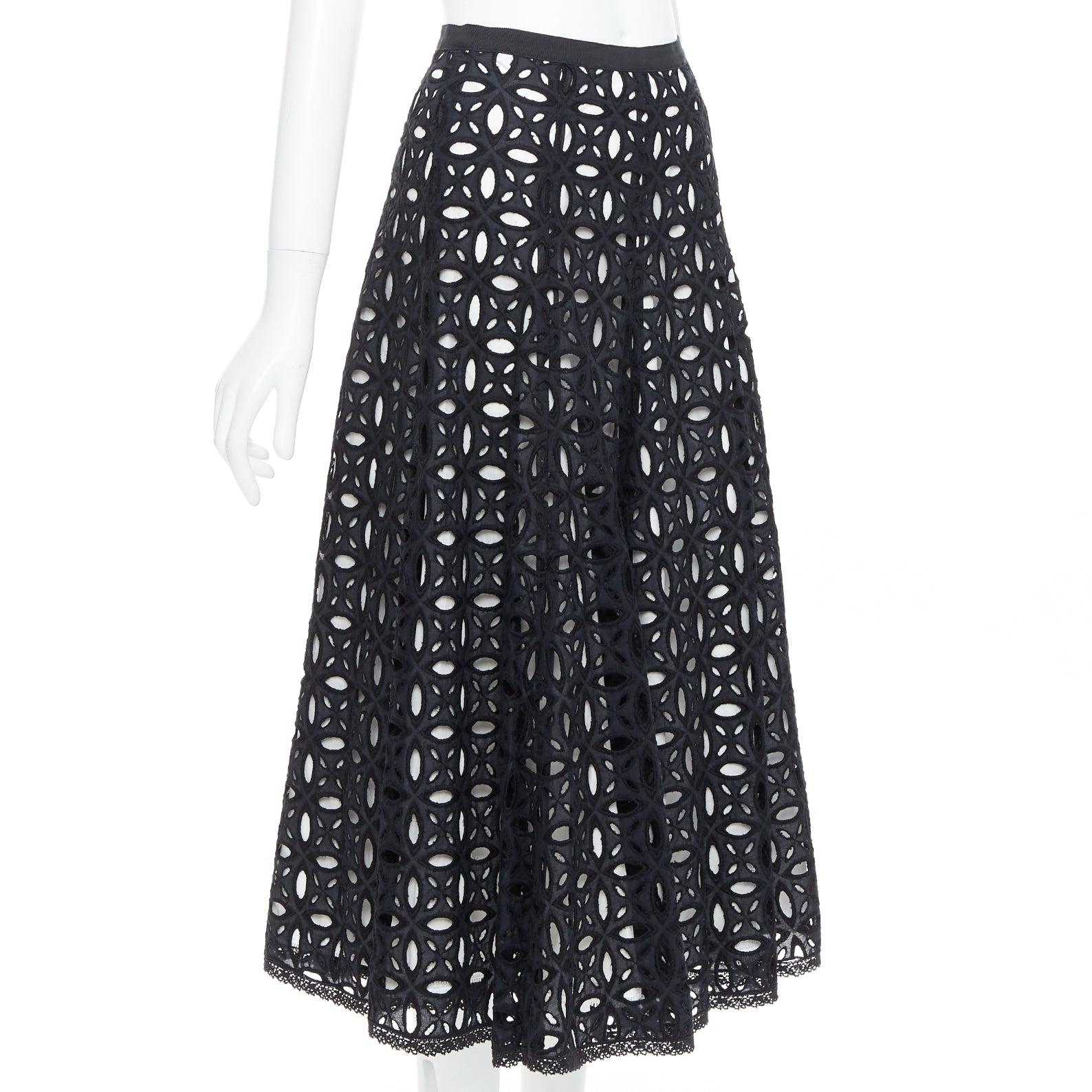 Black ANDREW GN black white cotton embroidery anglais midi full skirt FR36 S For Sale