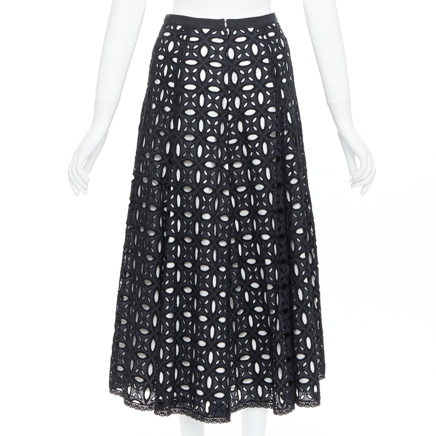 Women's ANDREW GN black white cotton embroidery anglais midi full skirt FR36 S For Sale