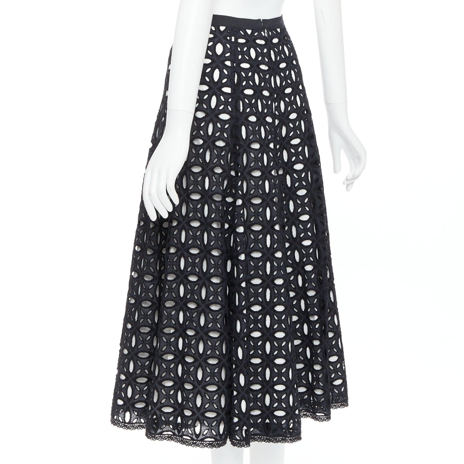 ANDREW GN black white cotton embroidery anglais midi full skirt FR36 S For Sale 1