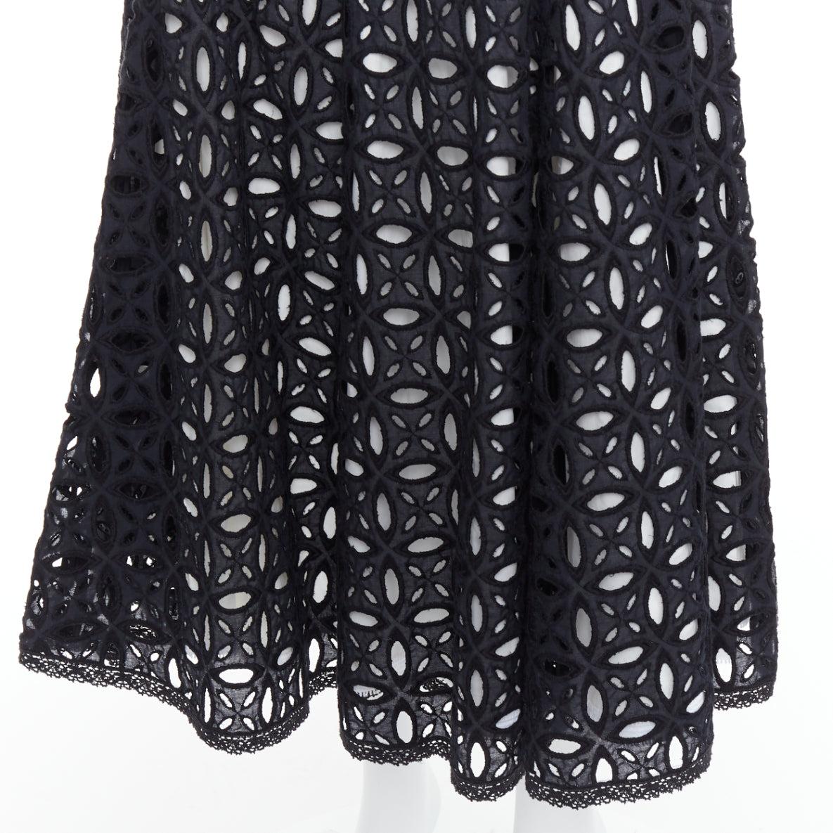 ANDREW GN black white cotton embroidery anglais midi full skirt FR36 S For Sale 2