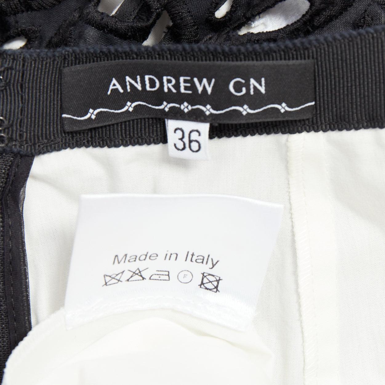 ANDREW GN black white cotton embroidery anglais midi full skirt FR36 S For Sale 3