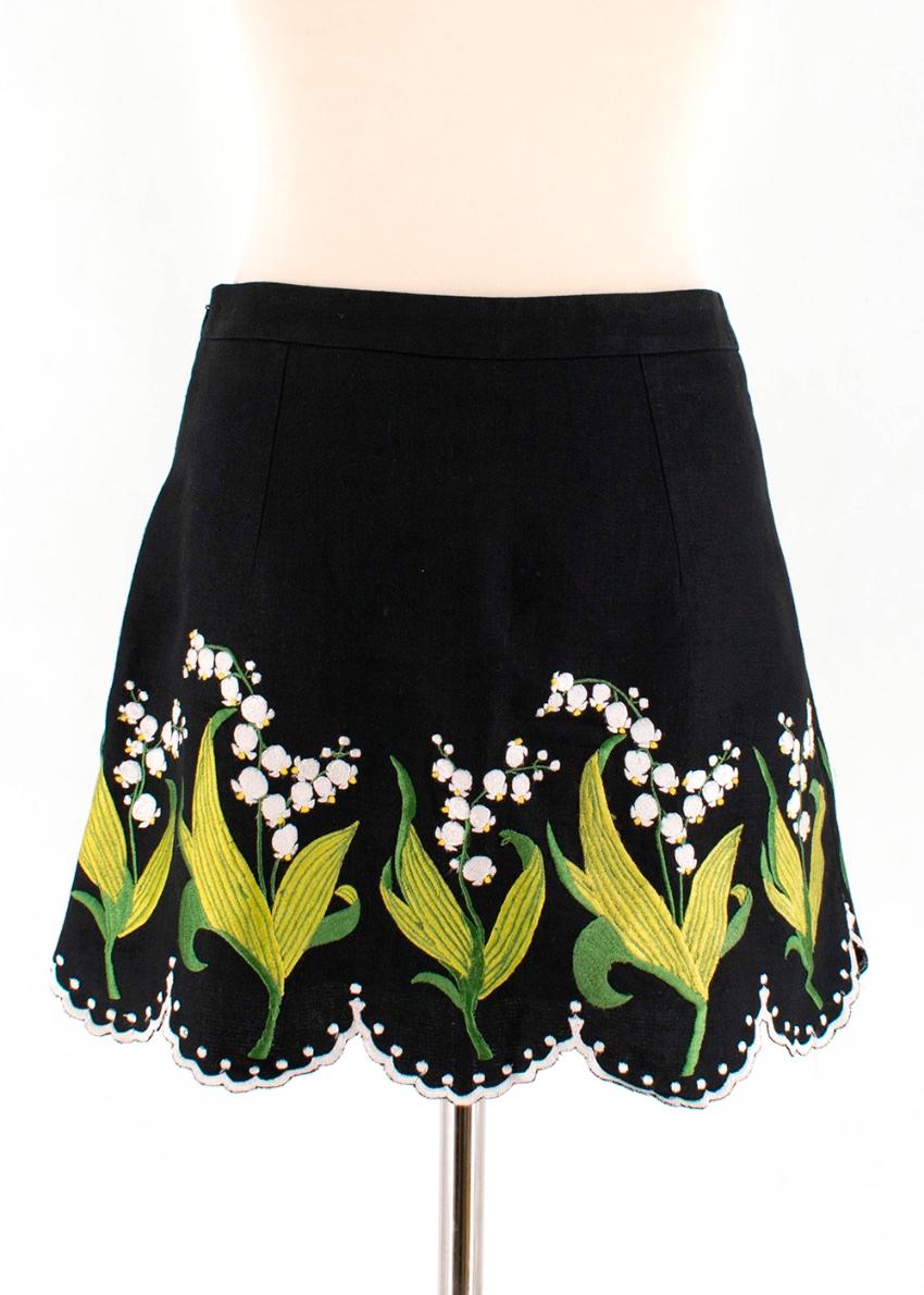 Black Andrew GN Embroidered Scalloped Mini Skirt S