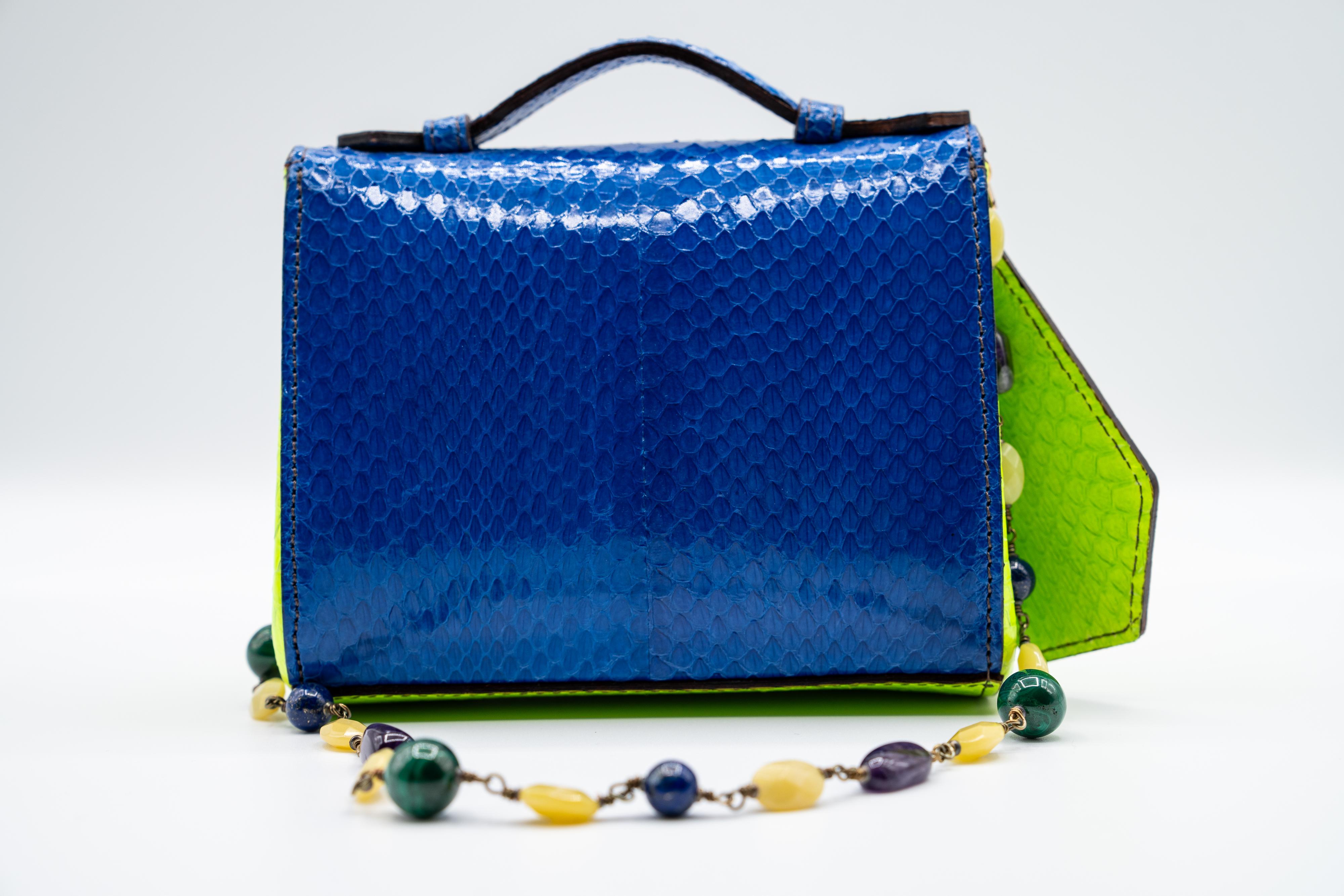 Women's Andrew GN F/W 2015  Blue Snakeskin Semi-precious Stones Bag For Sale