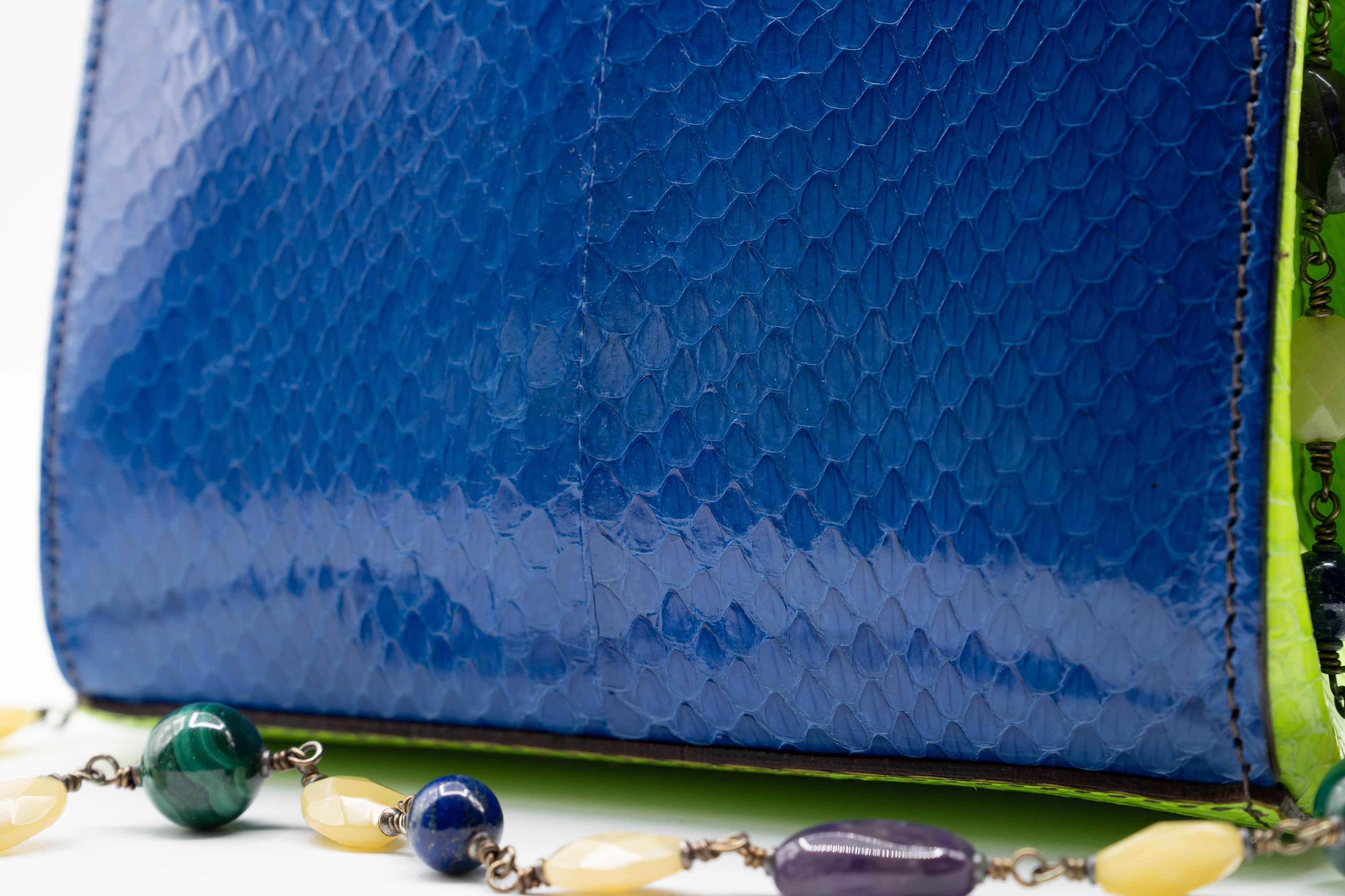 Andrew GN F/W 2015  Blue Snakeskin Semi-precious Stones Bag For Sale 3