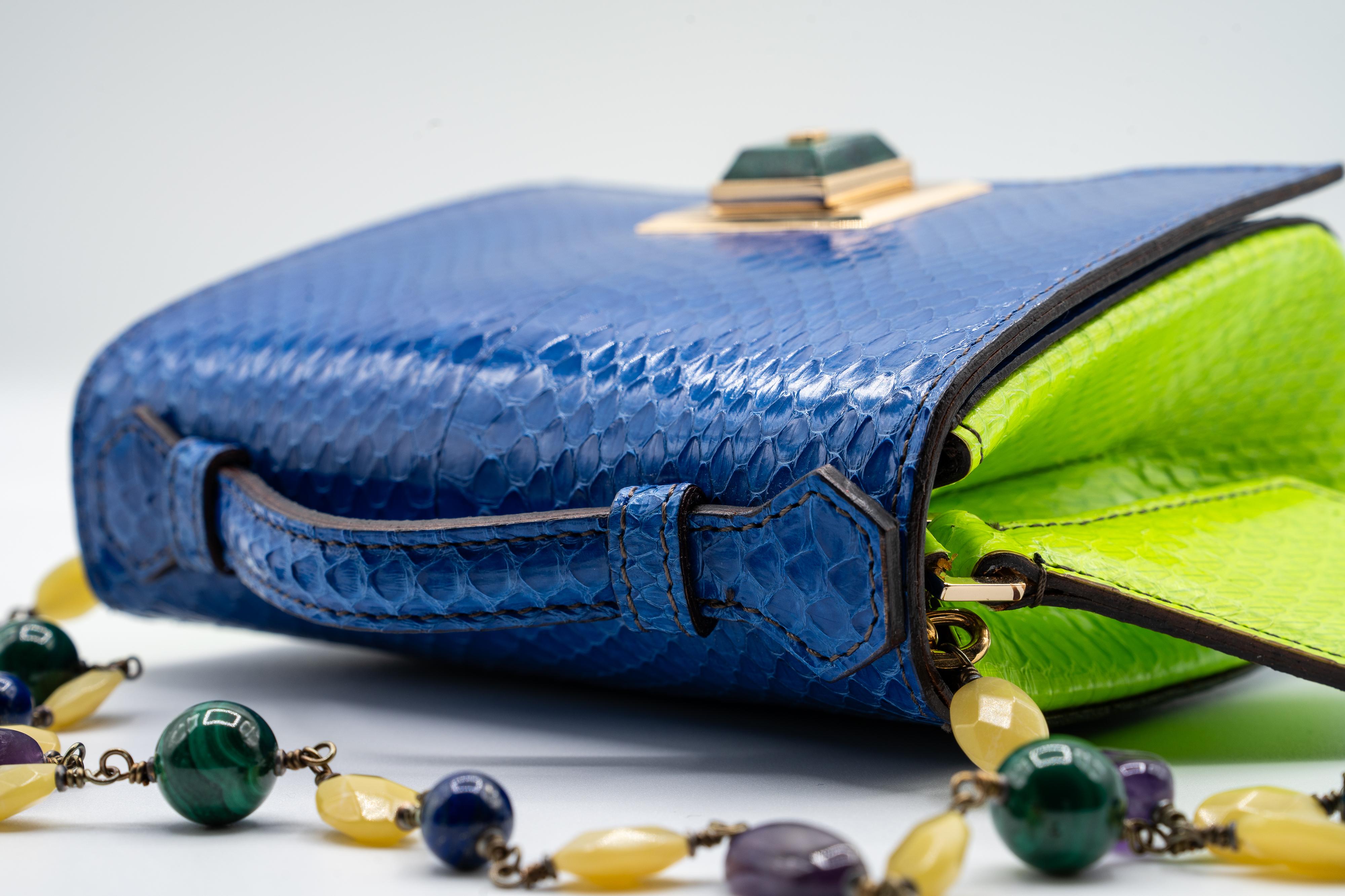 Andrew GN F/W 2015  Blue Snakeskin Semi-precious Stones Bag For Sale 4