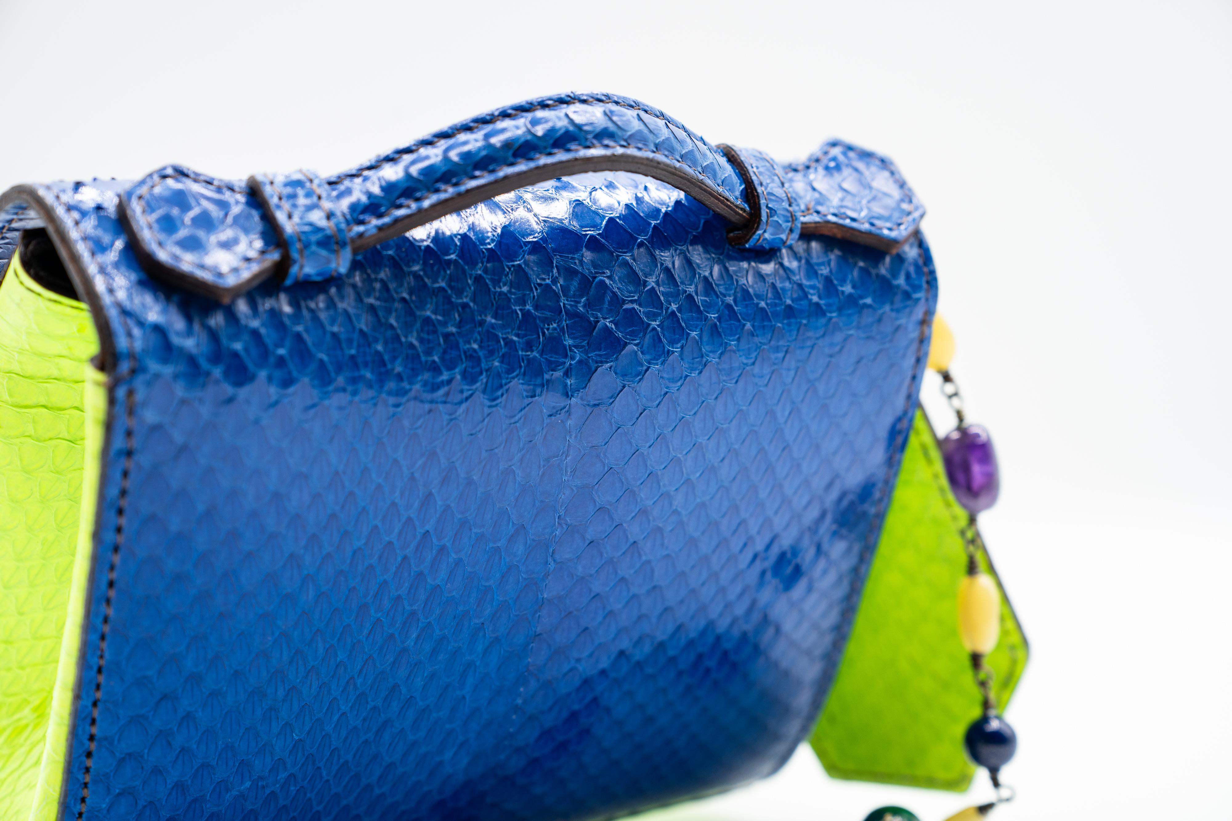 Andrew GN F/W 2015  Blue Snakeskin Semi-precious Stones Bag For Sale 5