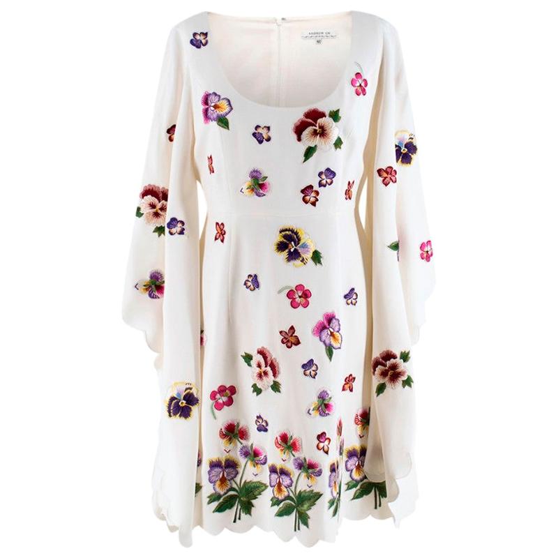 Andrew GN Floral Embroidered Scoop Neck Dress M 40