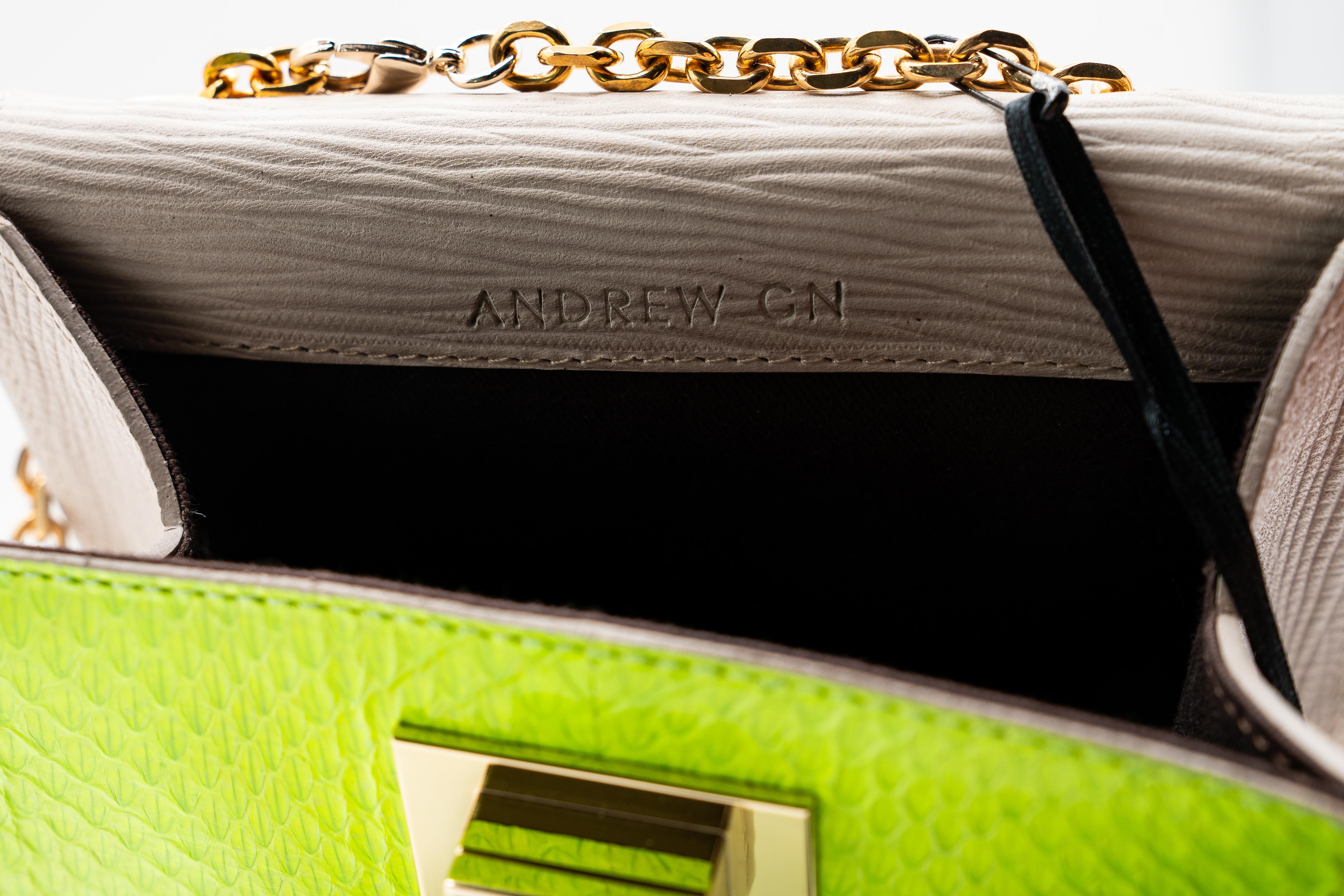 Andrew Gn Green Snakeskin Pocket Bag Semi-Precious Stones For Sale 6