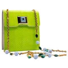 Andrew Gn Green Snakeskin Pocket Bag Semi-Precious Stones