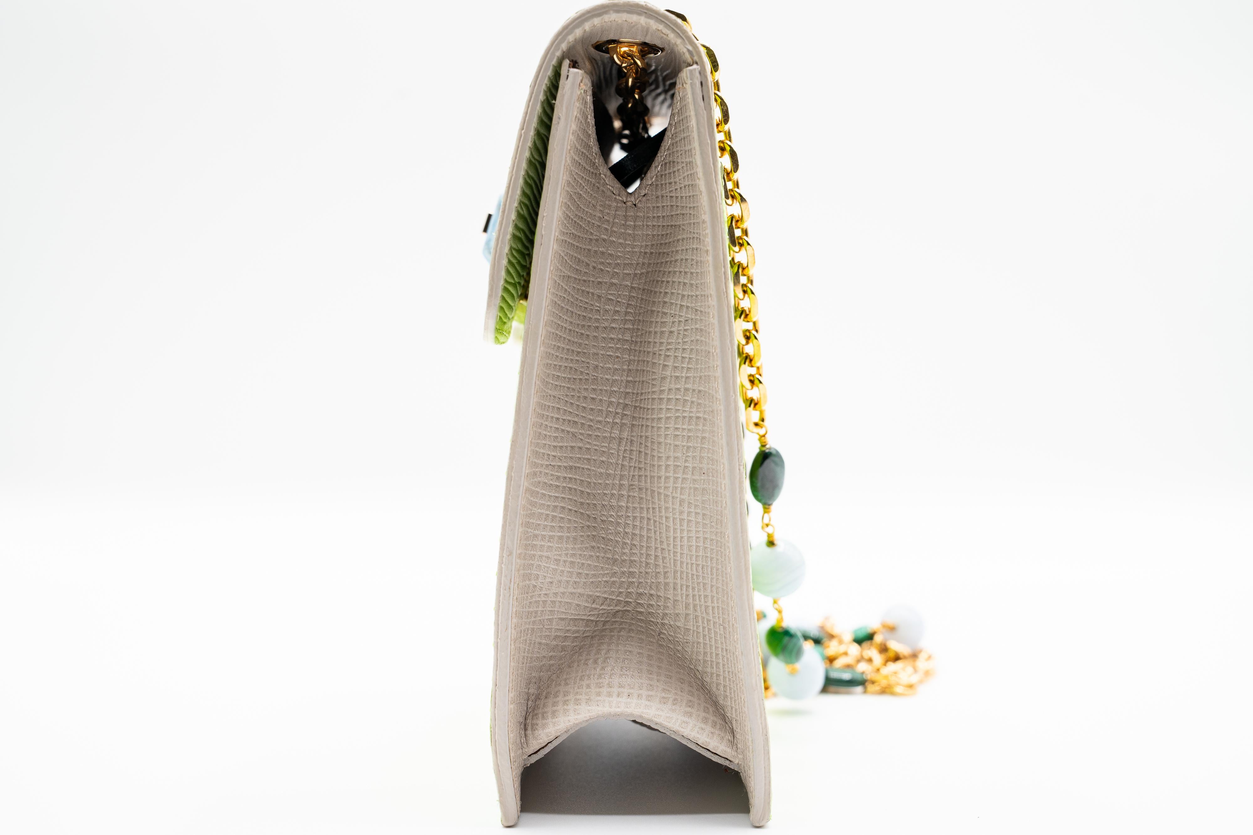 Women's or Men's Andrew Gn Green Snakeskin Pocket Bag Semi-Precious Stones For Sale