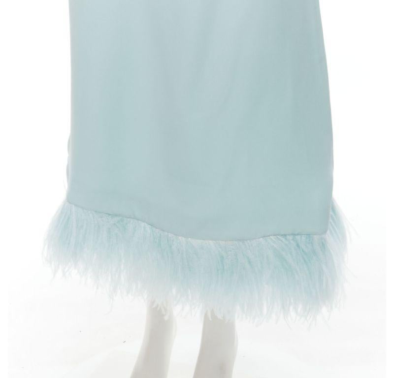 ANDREW GN light blue feather trim high neck flared top midi skirt set FR34 XS 6