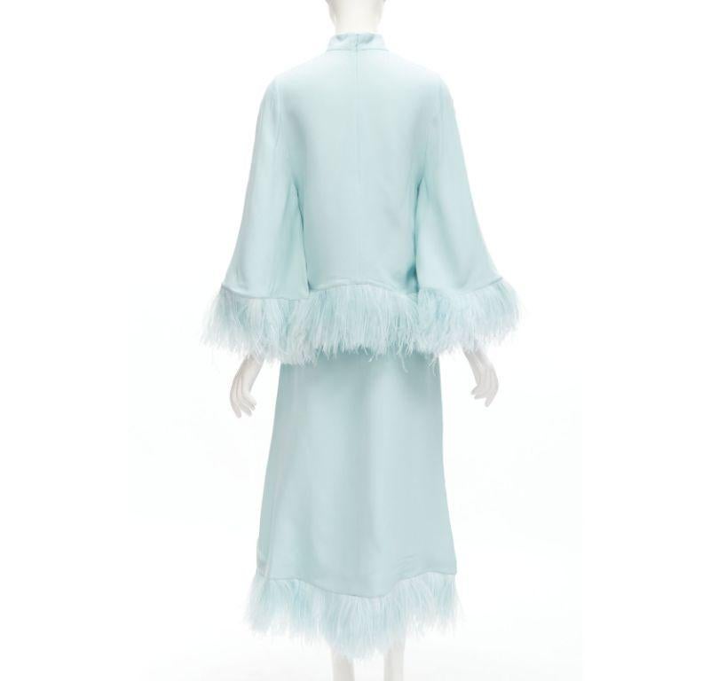 ANDREW GN light blue feather trim high neck flared top midi skirt set FR34 XS 1