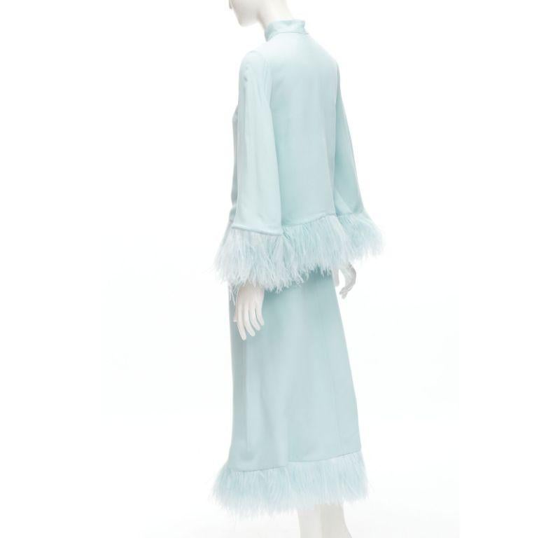 ANDREW GN light blue feather trim high neck flared top midi skirt set FR34 XS 2