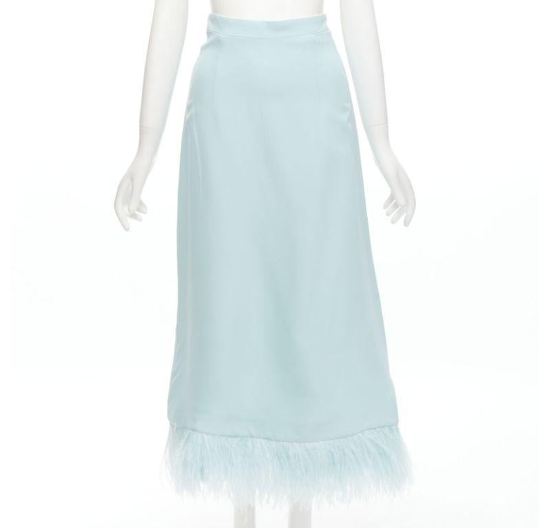 ANDREW GN light blue feather trim high neck flared top midi skirt set FR34 XS 4